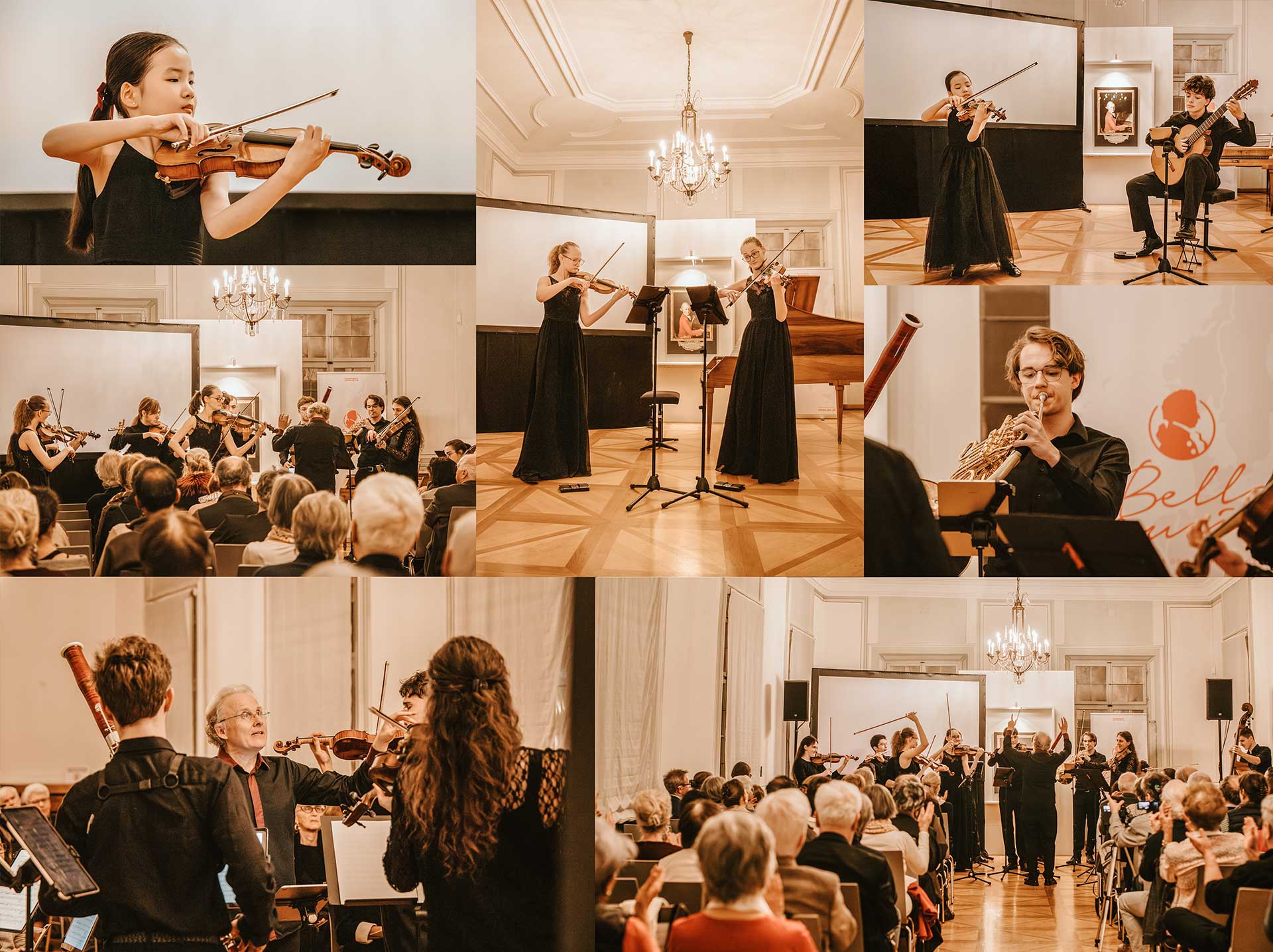 Orchesterfotografie Salzburg – Collage mit jungen Musikerinnen und Musikern des Pre-College Programms und Ensemble Bella Musica im Mozart-Wohnhaus