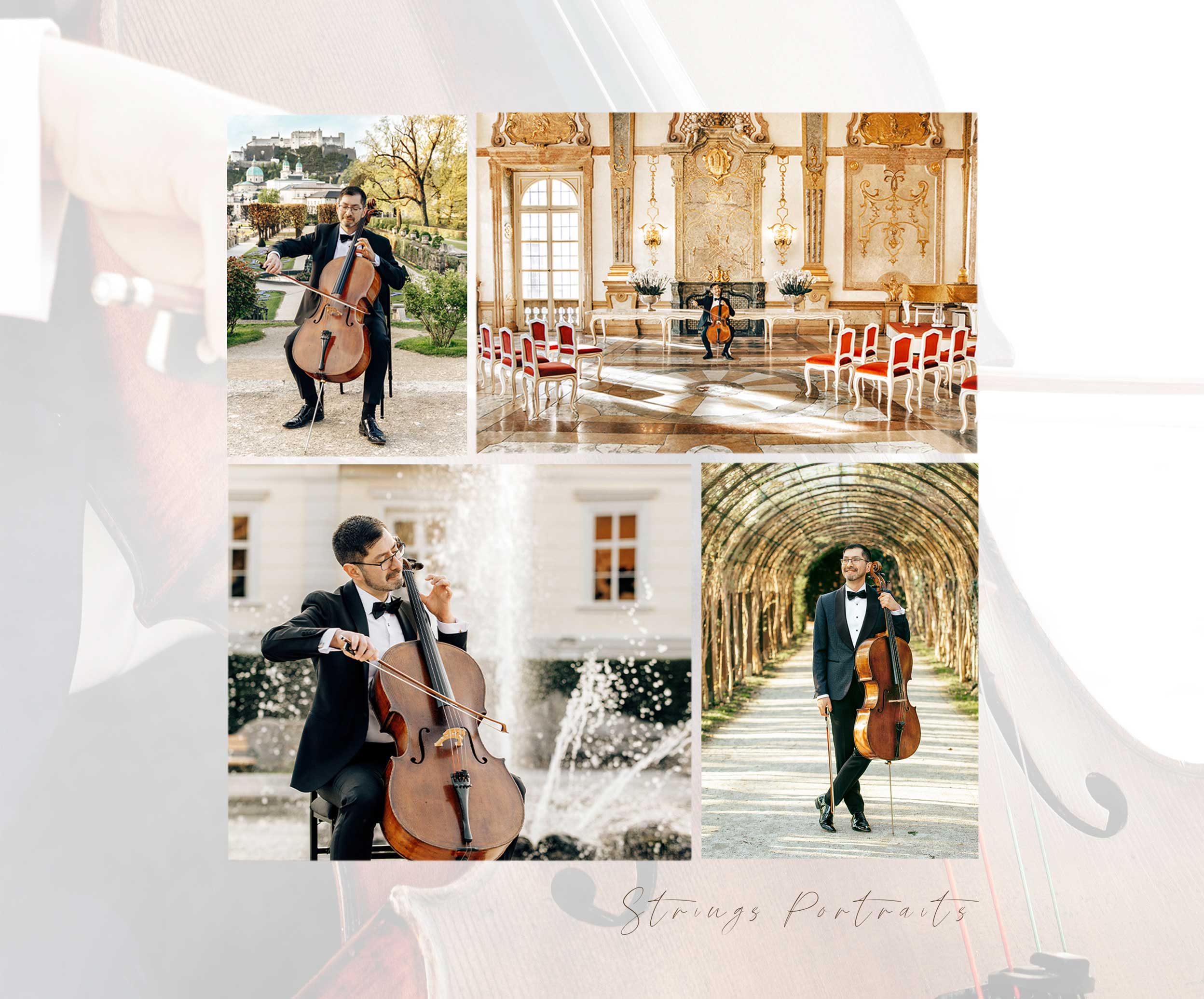 Collage mit Künstlerportraits des Cellisten Daygoro Serón in Salzburg